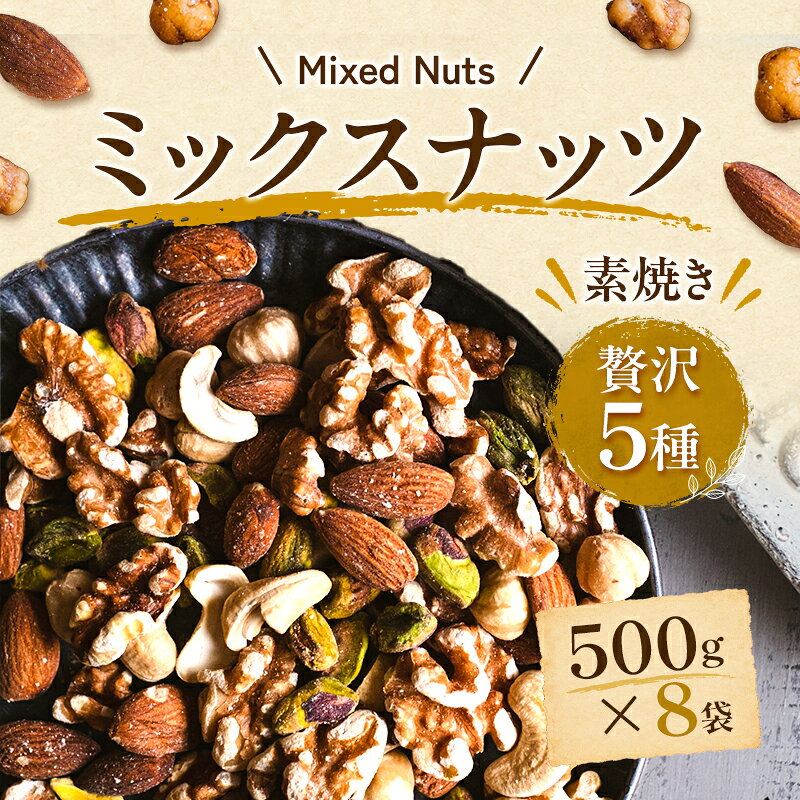 【ふるさと納税】ミックスナッツ 素焼き 贅沢5種 500g×8袋 加工食品 おつまみ アーモンド カシューナッツ ガルバンソ