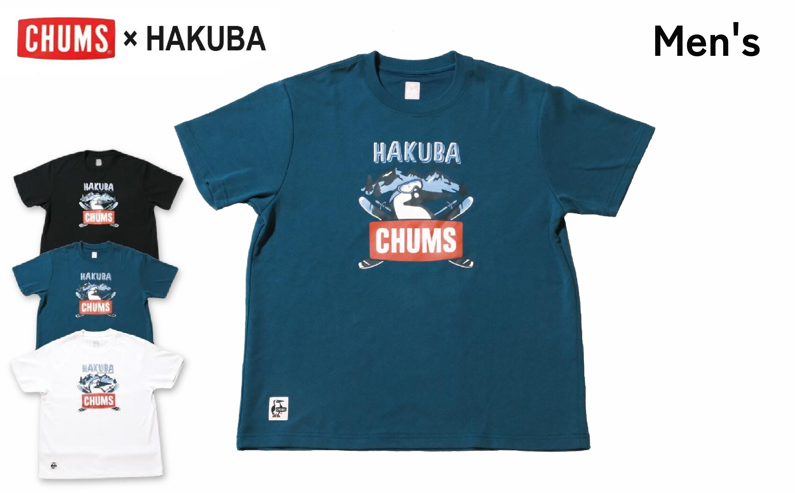 
            CHUMS×HAKUBA BOOBYFACE フロントプリント Tシャツ メンズ /長野県白馬村　半袖　ティーシャツ　カットソー　アウトドア　スポーツ　チャムス　M L XL XXL　ブラック ホワイト ティールブルー　Men's【P0550526】
          