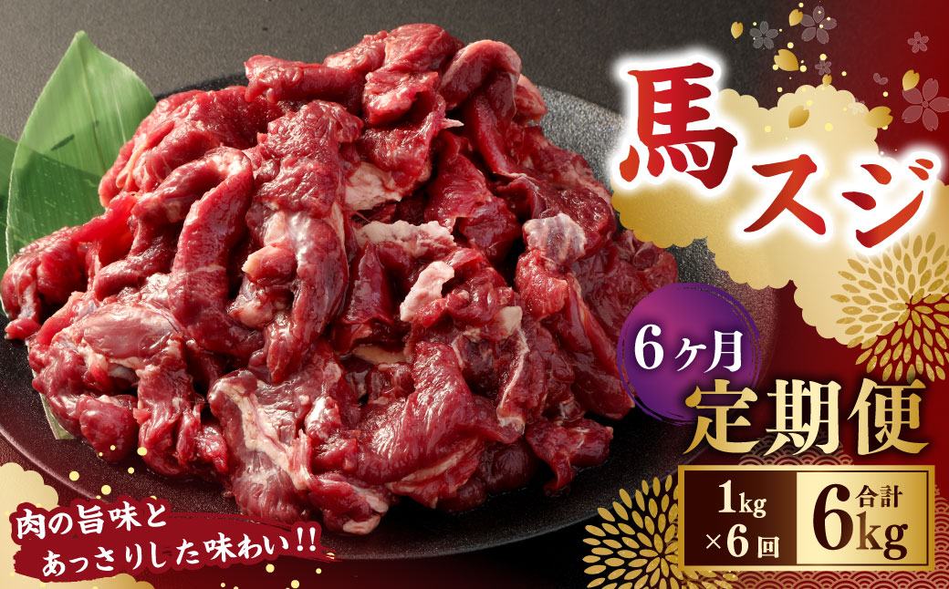 【6ヶ月定期便】 馬スジ1kg（500g×2パック） 合計6kg 馬肉 お肉 煮込み