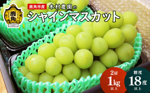 「シャインマスカット」2房 1kg以上【木村農園】●2025年9月中旬発送開始 高糖度 甘い ぶどう ブドウ シャインマスカット まるごと 皮ごと 食べやすい ブドウ 秋田県産 鹿角産 ギフト 贈り物 プレゼント