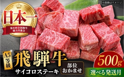 【1月発送】飛騨牛 サイコロステーキ 部位おまかせ 500g A5等級 和牛 ブランド牛 国産 牛肉 多治見市 / 渡辺精肉店 [TAZ038-1]