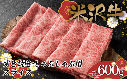 米沢牛 すき焼き・しゃぶしゃぶ用スライス 計600g （肩ロース300g+モモ・肩300g） F2Y-3995