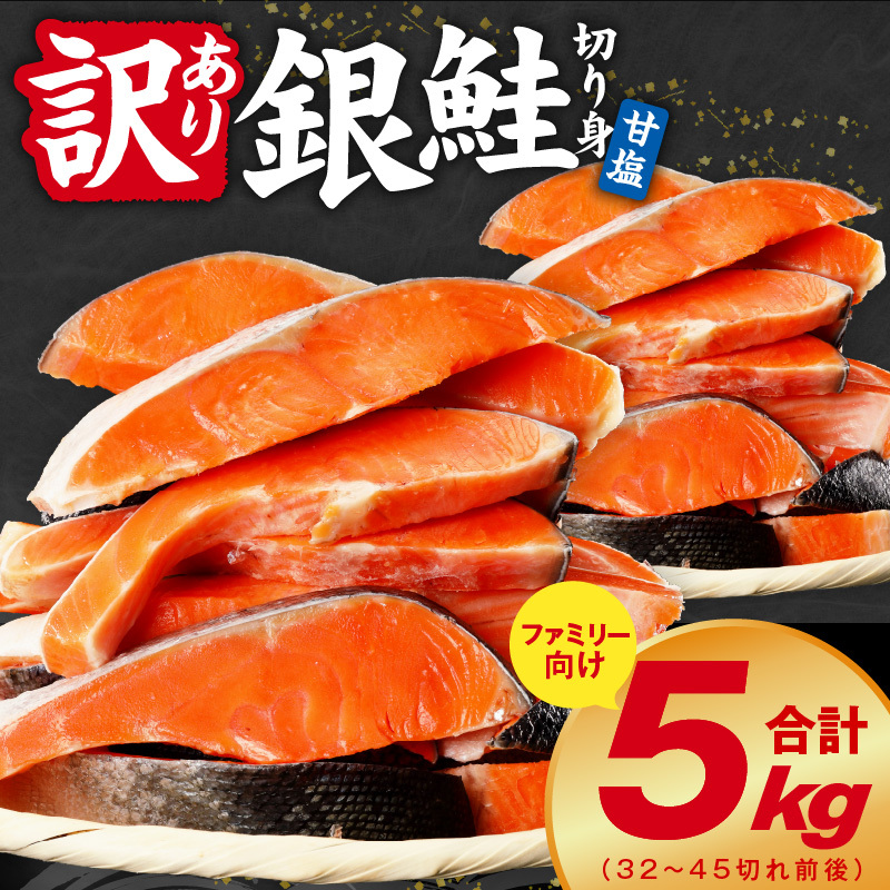 【訳あり】銀鮭 切り身 5kg(約32-45切れ)【規格外 甘塩 バラ凍結 海鮮 魚介 鮭 さけ しゃけ お弁当 朝食 おかず 簡単調理】 G5898