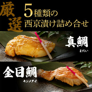KYF130　西京漬け5種（真鯛・金目鯛・鰤・鯖・銀鮭）各60g×2切れ 食べ比べ タイ キンメダイ サケ ブリ サバ 魚 冷凍 食品 保存食 お取り寄せグルメ 小分け パック 高知 土佐 惣菜 そう