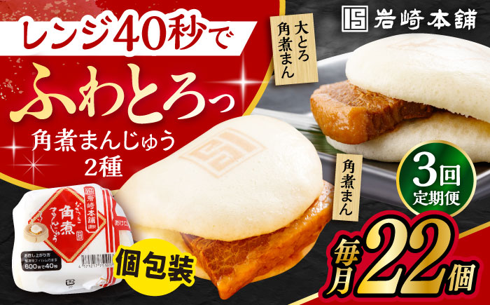 【3回定期便】長崎 角煮まんじゅう 12個 ･ 大とろ 角煮まんじゅう 10個 計22個 大村市 岩崎本舗 [ACAH017]