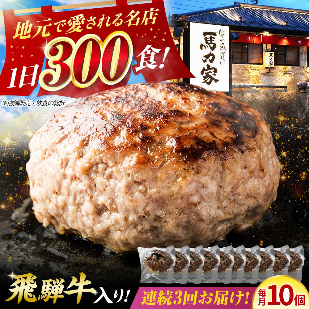 【ふるさと納税】【3回定期便】馬力家特製 ハンバーグ 10個 / 肉 牛肉 ハンバーグ / 御嵩町 / 馬力家[AVBO069]
