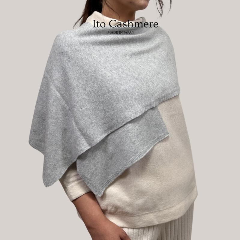 100％ピュアカシミヤ マフラー フリンジ無し ライトグレー【高級 カシミア おしゃれ ファッション 防寒 かしみあ】