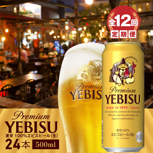『定期便：全12回』ヱビスビール500ml×24本【30009701】