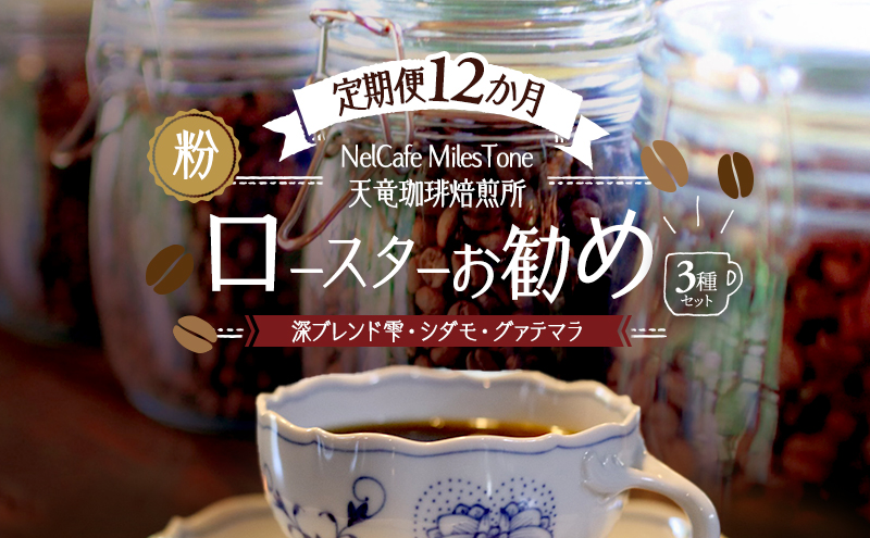 【定期便12か月】ロースターお勧め3種セット（深ブレンド雫・シダモ・グァテマラ） ペーパードリップ用粉 コーヒー粉 珈琲粉 コーヒー 静岡 浜松市