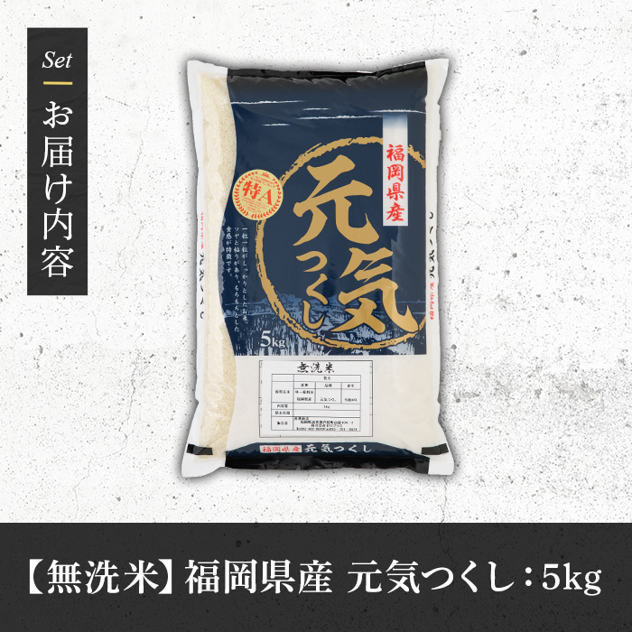 《無洗米》福岡県産ブランド米「元気つくし」(5kg) 無洗米 米 お米 おこめ ごはん げんきつくし ご飯 常温 福岡県産 ブランド米 常温 常温保存 おにぎり おむすび お弁当 ライス【朝ごはん本舗