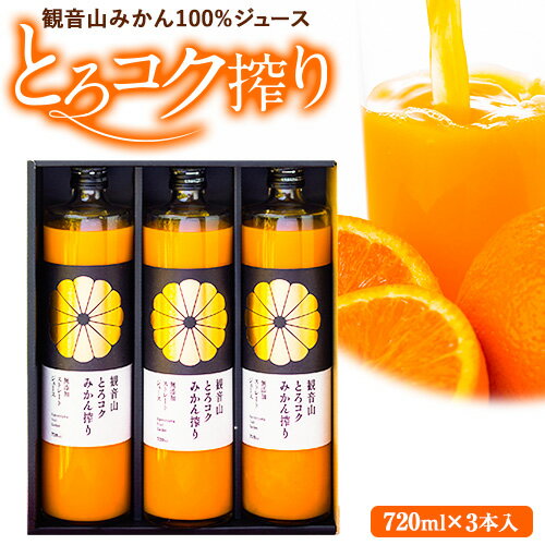 【ふるさと納税】観音山みかんジュース「とろコク搾り」720ml×3本入 有限会社柑香園 《30日以内に出荷予定(土日祝除く)》和歌山県 紀の川市 フルーツ 果物 柑橘 添加物不使用 100%ストレートジュース