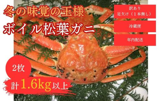 【和星水産】訳あり ボイル松葉ガニ 2枚（計1.6kg以上） 年内配送 松葉ガニ カニ ズワイガニ カニ爪 訳あり わけあり 冷蔵 かにしゃぶ カニ刺身 ずわいがに 鮮度抜群 国産 高級 足欠け 足かけ 鳥取県 倉吉市