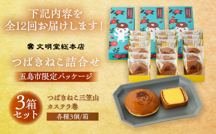 【全12回定期便】つばきねこ詰合せ 3箱セット【文明堂総本店】 [PEO008]
