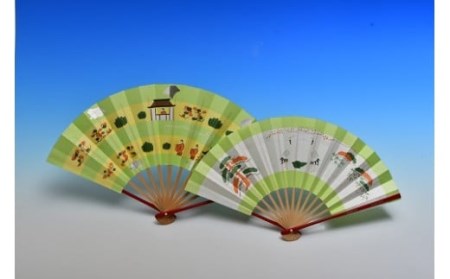 池田含香堂　奈良絵扇子（一対）奈良絵 扇子 奈良絵 扇子 奈良絵 扇子 奈良絵 扇子 奈良絵 扇子 H-07  奈良 なら