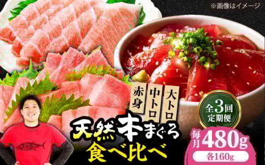 【全3回定期便】極上！たね熟天然本まぐろ赤身＆中トロ＆大トロセット(各160g 計480g) 魚介類 海鮮丼 本マグロ 本まぐろ 中トロ 大トロ 赤身 冷凍 お刺身 お寿司 大阪府高槻市/本まぐろ直売所 [AOCE043]