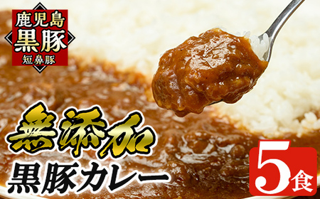 a106 鹿児島黒豚「短鼻豚」無添加カレー 1食 200g (計5食)【鹿児島ますや】姶良市 国産 鹿児島県 肉 豚 豚肉 黒豚 スパイス カレー スパイシー 温めるだけ 簡単