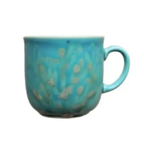 【datta.沖縄南の島陶芸工房】珊瑚カップ 青色（1つ） ☆ やちむん 読谷村 陶器 大岩浩章 色違い有 地場産品 伝統工芸品 手作り コップ