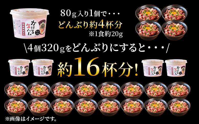 ＜【定期便】全3回連続　かける国産生ハム80ｇ×4個×3回＞国産 豚肉 お肉 生ハム 短冊 フレーク状生ハム トッピング 熱々ご飯 ご飯のお供 ごはん かけるだけ ズボラ飯 ユッケ サラダ パスタ ピ