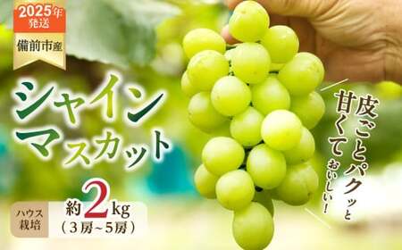 【2025年発送】びぜん葡萄「シャインマスカット」（ハウス栽培）約2kg入 【 岡山県備前市産 シャインマスカット ハウス栽培 約2kg （3～5房目安）】