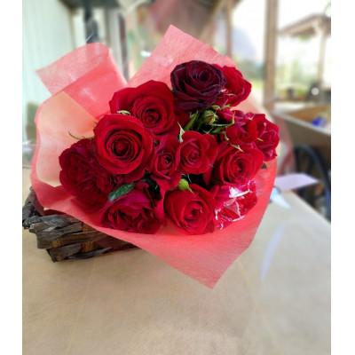 ふるさと納税 杵築市 『天使のバラ』薔薇だけのミニ丈ブーケ(赤系)Sサイズ