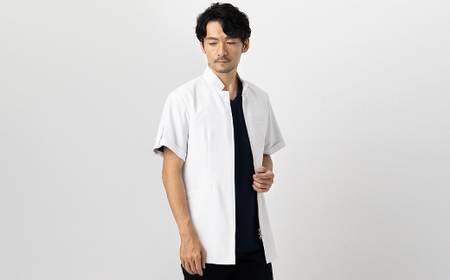 レピウスの白衣 【メンズ】 スタンドカラーZIP ショートジャケット [半袖] ストレッチ素材 / ネーム刺繍付き(サイズ：46サイズ)_0113-015-T04-2