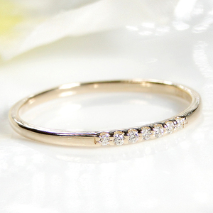 K10YG ダイヤモンド ラインピンキーリング (Fr006)