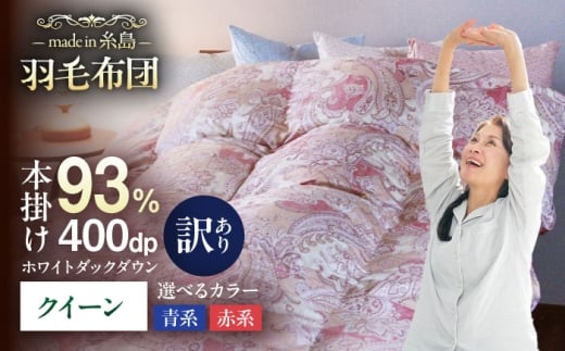 【赤系】【訳あり】【糸島羽毛ふとん】【高級ダウン使用】羽毛 布団 本掛け 柄おまかせ フランス産 ダウン93％【クイーン】 糸島市 / 株式会社三樹 / 布団 羽毛 [AYM039-1]