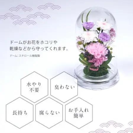 プリザーブドフラワー お供えの花 ドーム型アレンジ【優薫(ピンクパープル)】【1745447】
