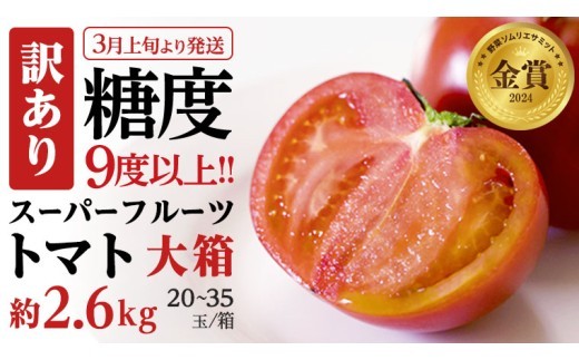 
                  《 2027年 収穫分 》 訳あり スーパーフルーツトマト 大箱 約2.6kg × 1箱 (20～35玉/1箱) 糖度9度以上 先行予約 茨城県 桜川市 KEK 国産 トマト フルーツトマト ブランドトマト 訳アリ 不揃い 野菜 ギフト 贈答 [BC038sa]
                