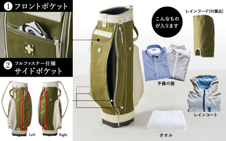 木の庄帆布 ゴルフバッグ クロスハンドル キャディバッグ（ホワイト）/ KinoshoTRANSIT キャディーバッグ ゴルフ用品 軽量 帆布製 メンズ レディース ホワイト 白色【2024年モデル】