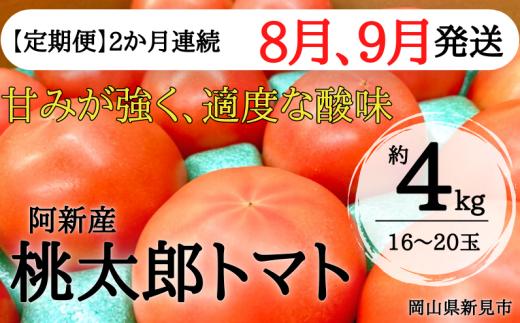 【定期便：2025年8・9月発送】阿新産桃太郎トマト 1箱 約4kg 16～20玉 2か月連続お届け