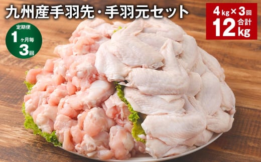 【1ヶ月毎3回定期便】 九州産手羽先・手羽元セット 計約12kg（約4kg×3回） 鶏肉 手羽先 手羽元【お申込み翌月から出荷】