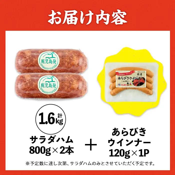サラダ ハム (業務用) 約800g×2本 計約1.6kg ＋ あらびきウインナー 120g×1P 【ナンチク】 i328-om