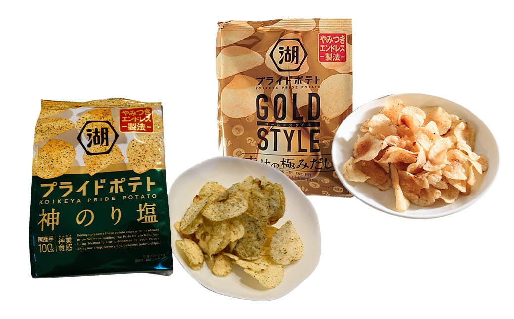 
            湖池屋 GOLD STYLE 幸せの極みだし ＆ 神のり塩 2種 24袋 セット （1袋 55g ×各12袋） ポテトチップス 国産じゃがいも
          