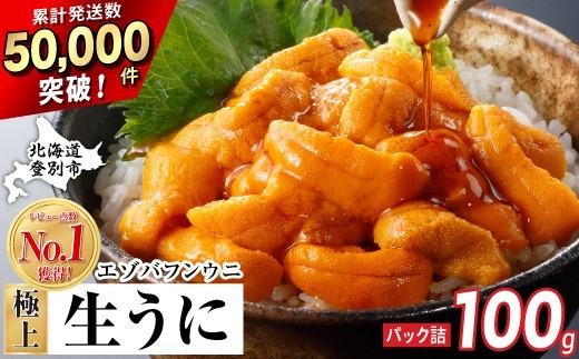 
                  うに 極上 エゾバフンウニ 生うに 100g パック詰 | 雲丹 ウニ 高級 生ウニ 海産物 海鮮 ウニ丼 うに丼 人気 ふるさと納税 北海道 登別市
                