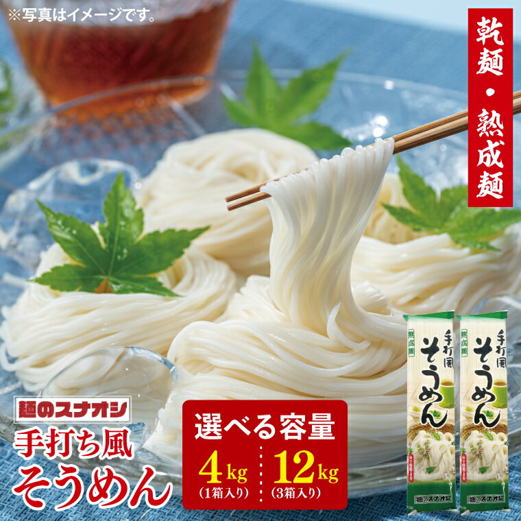 【ふるさと納税】【選べる内容量】【麺のスナオシ】手打風そうめん1箱 4kg(200g×20袋) or 3箱 12kg(200g×60袋)（乾麺）【素麺 麺 長期保存 保存食 防災 人気 大容量 水戸市 茨城県】（BY-9）