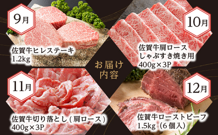 j-17【定期便12回】佐賀牛ヒレステーキも届く 極選 佐賀牛 定期便 毎月お届け 全12回