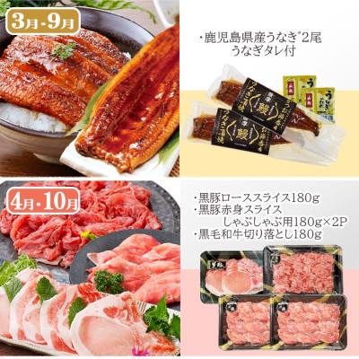 ふるさと納税 枕崎市 定期便(6回配送)　鹿児島県産うなぎ・黒毛和牛・黒豚・海の幸　HH5-0001 |  | 02