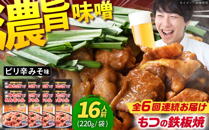 
                  【6回定期便】岐阜県産豚もつの鉄板焼き「元祖みたけとんちゃん」ピリ辛みそ味 8袋（16人前） / モツ もつ 白もつ ホルモン / 御嵩町 / 藤よし [AVAA077]
                