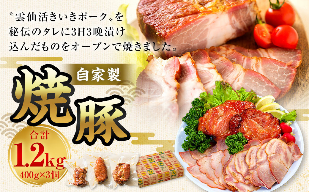 自家製焼豚 400g×3個セット ／ 国産 豚 豚肉 加工肉 タレ 雲仙活きいきポーク