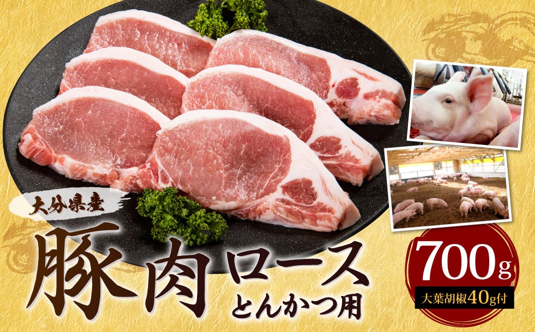 
022-487 大分県産 豚肉 ロース とんかつ用 700g 大葉胡椒付き
