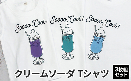 3人兄弟姉妹でおそろい /クリームソーダ パープル（小）グリーン（中）ブルー（大）/ Tシャツ3枚組ギフトセット 80cm×110cm×140cm