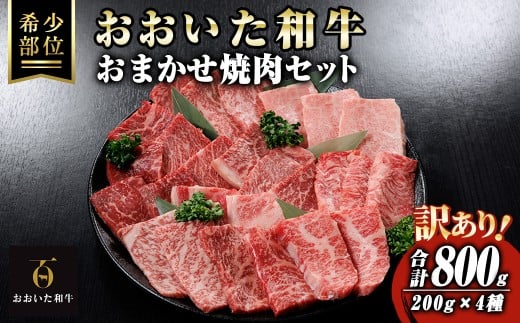 ＜訳あり＞ おおいた和牛 おまかせ 焼肉 セット (合計800g：200g×4種) 焼き肉 牛肉 肉 冷凍 国産 和牛 個包装 小分け ブランド牛 盛り合わせ バラ ロース モモ  【optk003】【大分県畜産公社】