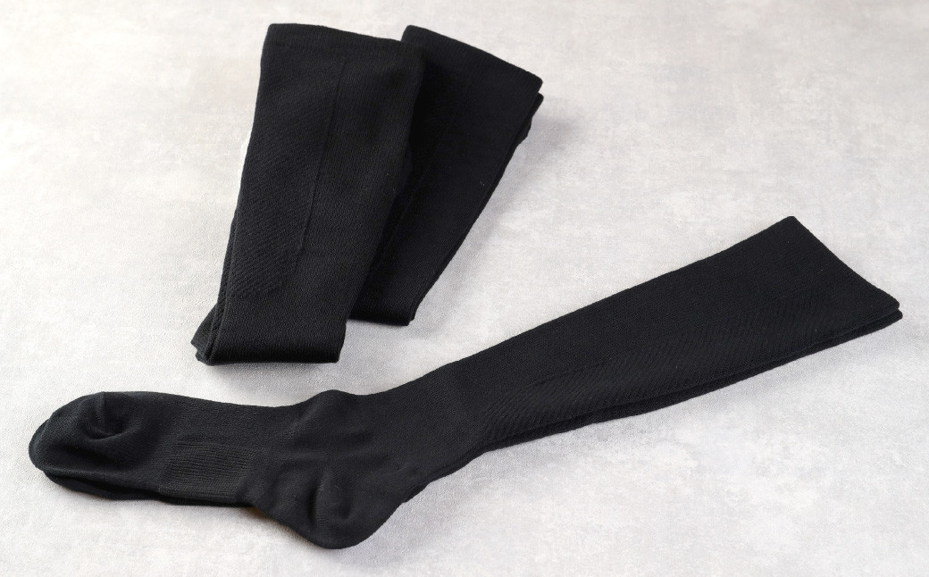 【22-24cm/24-27cm】着圧 先丸 ハイソックス 2足組(同色) 足のむくみや立ち仕事に最適！ ※選べるサイズ