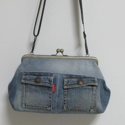 ふるさと納税 豊能町 手作り　デニムカジュアルリメイクがま口バッグ　08