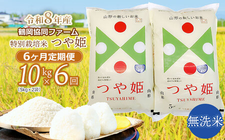 【令和8年産先行予約】特別栽培米つや姫 無洗米 10kg (5kg×2袋)×6ヶ月【定期便】　鶴岡協同ファーム 