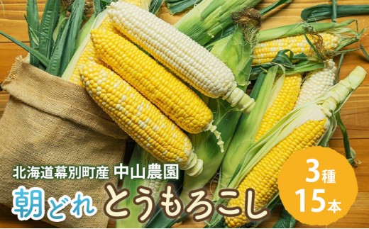 
                  北海道 幕別町産 中山農園 朝どれ とうもろこし 3種 15本 （1本350g以上） [ 北海道産 スイートコーン 野菜 十勝 幕別 新鮮 テレビで紹介 ]  [№5749-1967]
                