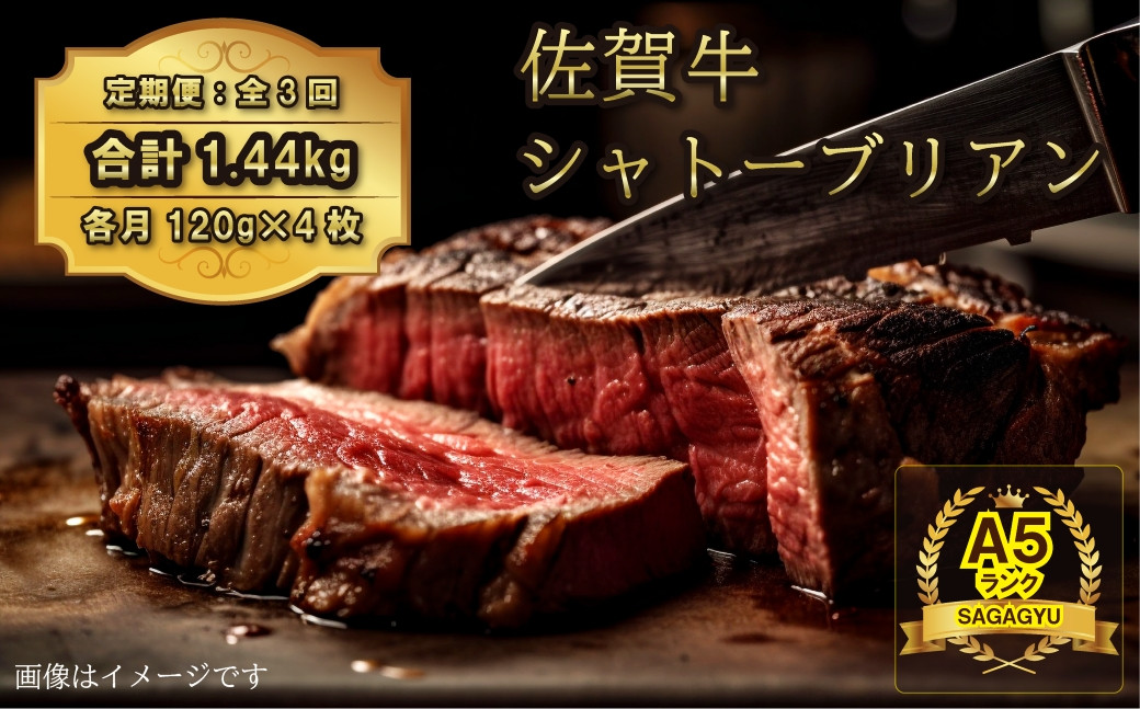 
            【定期便】【3回】佐賀牛ヒレ シャトーブリアン(合計1.44kgお届け)
          