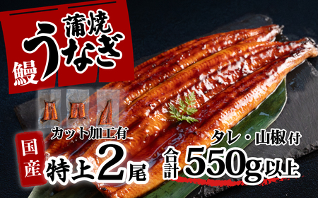 うなぎ 国産 特上 ウなぎ 蒲焼き 2尾カット 6枚 550g ウナギ