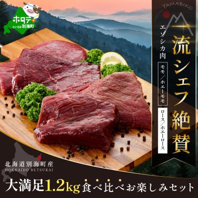 ふるさと納税 別海町 一流シェフ絶賛の鹿肉(エゾシカ肉) 計1.2kg ジビエ食べ比べお楽しみセット(モモ、ロース)北海道
